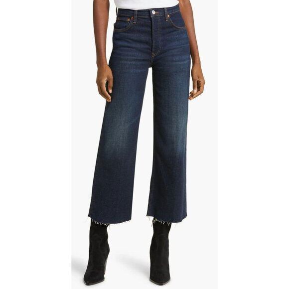 Re/Done High Waist Crop Wide Leg Stretch Jeans Barely Worn-sz 27 - Picture 1 of 12